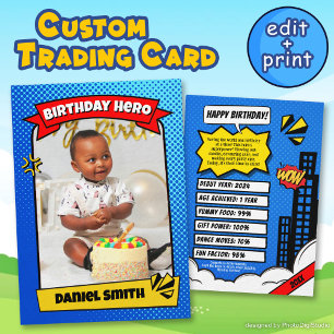 Custom Rookie Trading Card, Birthday Favours Comic Calling Card