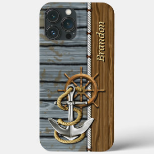 Custom Rope Wheel Nautical Anchor Wood Pattern iPhone 13 Pro Max Case