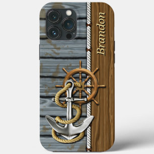 Custom Rope Wheel Nautical Anchor Wood Pattern iPhone 13 Pro Max Case