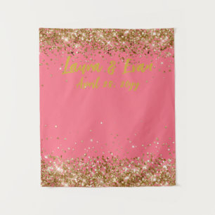 Custom Rose and Gold Glitter Wedding Photo Booth Tapestry