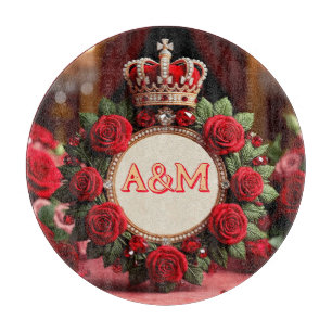 👑 Custom Rose Crown Monogram Name Gift for Her 🌹 Cutting Board