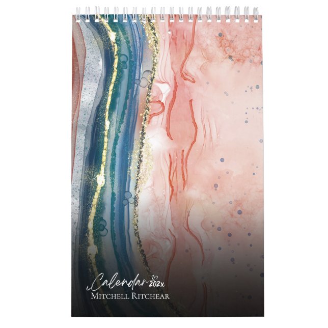 Custom Rose gold blue Marble watercolor Glitter  Calendar (Cover)