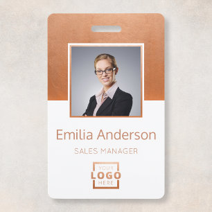 Custom Rose Gold Business Logo Employee Photo ID Badge