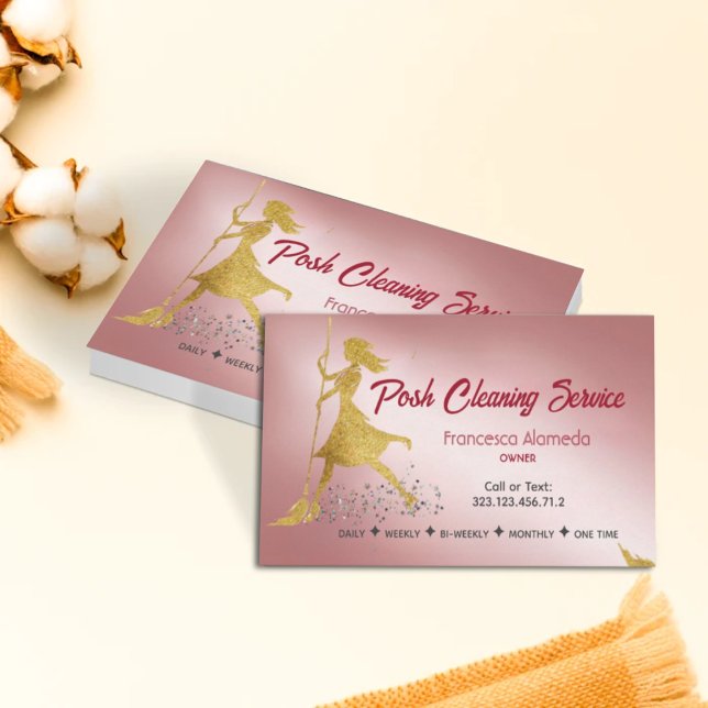 Custom Rose Gold Elegant Cleaning Business Card (Pack / Style)