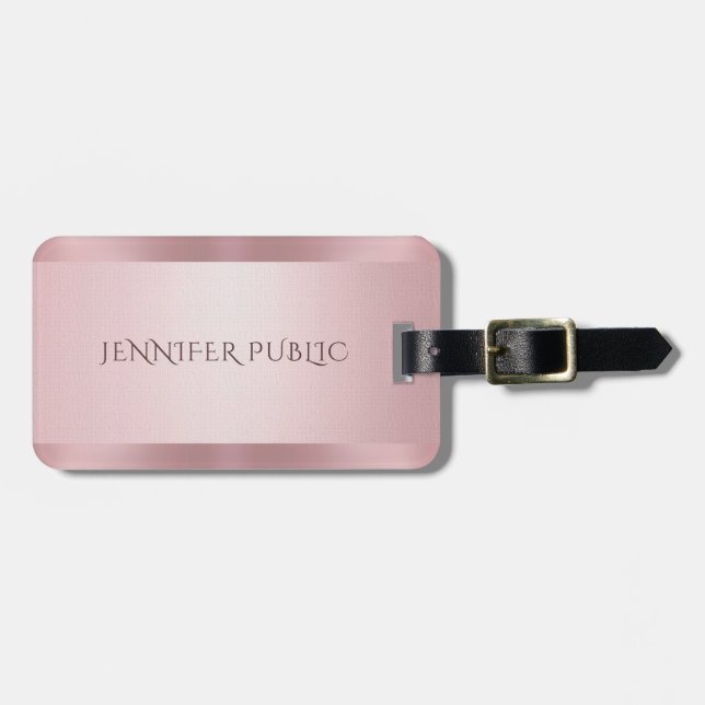 Custom Rose Gold Elegant Modern Template Luggage Tag (Front Horizontal)