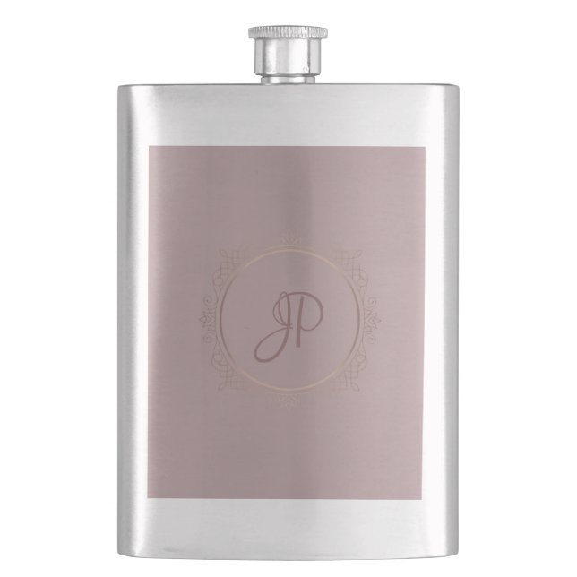 Custom Rose Gold Elegant Monogram Template Hip Flask (Front)