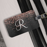 Custom Rose Gold Glitter Black Sparkle Monogram<br><div class="desc">Easily personalise this trendy elegant luggage tag design featuring pretty rose gold sparkling glitter on a black brushed metallic background.</div>