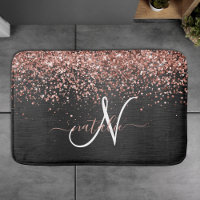 Custom Rose Gold Glitter Black Sparkle Monogram