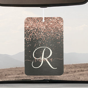 Custom Rose Gold Glitter Black Sparkle Monogram Car Air Freshener