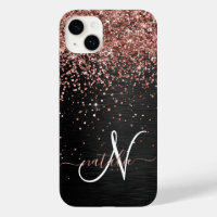 Custom Rose Gold Glitter Black Sparkle Monogram