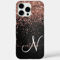 Custom Rose Gold Glitter Black Sparkle Monogram