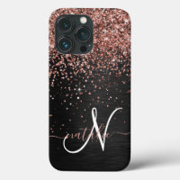Custom Rose Gold Glitter Black Sparkle Monogram