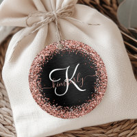 Custom Rose Gold Glitter Black Sparkle Monogram