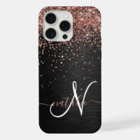 Custom Rose Gold Glitter Black Sparkle Monogram
