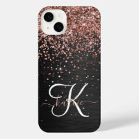 Custom Rose Gold Glitter Black Sparkle Monogram