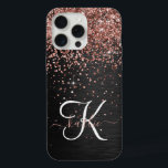 Custom Rose Gold Glitter Black Sparkle Monogram iPhone 15 Pro Max Case<br><div class="desc">Easily personalise this trendy elegant phone case design featuring pretty rose gold sparkling glitter on a black brushed metallic background.</div>