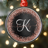 Custom Rose Gold Glitter Black Sparkle Monogram