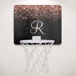 Custom Rose Gold Glitter Black Sparkle Monogram Mini Basketball Hoop<br><div class="desc">Easily personalise this trendy elegant basketball hoop design featuring pretty rose gold sparkling glitter on a black brushed metallic background.</div>
