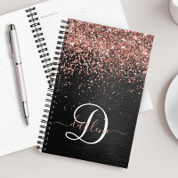 Custom Rose Gold Glitter Black Sparkle Monogram