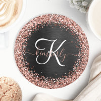 Custom Rose Gold Glitter Black Sparkle Monogram