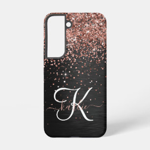 Custom Rose Gold Glitter Black Sparkle Monogram Samsung Galaxy Case