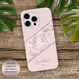 Custom Rose Gold Glitter Blush Pink Marble Pattern iPhone 15 Pro Max Case