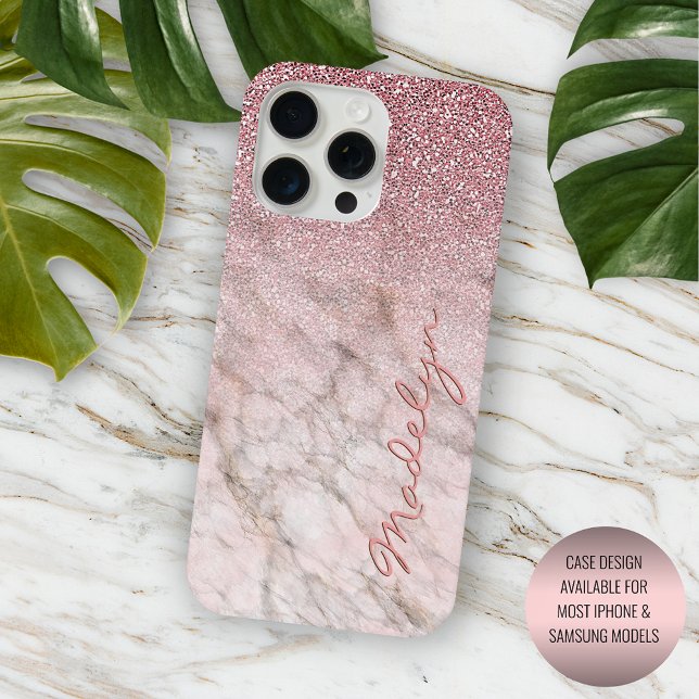 Custom Rose Gold Glitter Blush Pink Marble Pattern iPhone Case (Creator Uploaded)