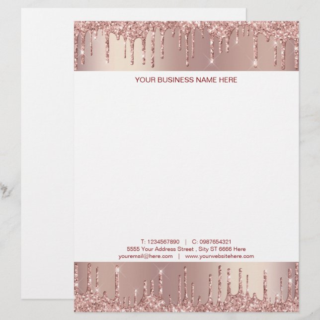 Custom Rose Gold Glitter Letterhead Template (Front/Back)