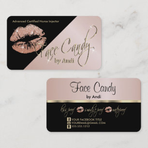 Custom - Rose Gold Glitter Lips on Black Business Business Card