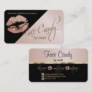 Custom - Rose Gold Glitter Lips on Black Business  Card