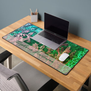Custom Rose Gold Green Floral Botanical Elegant  Desk Mat