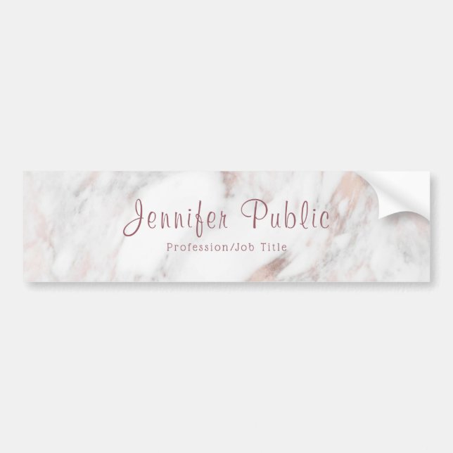 Custom Rose Gold Marble Handwritten Script Bumper Sticker (Front)