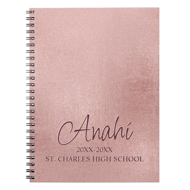 Custom Rose Gold Monogram Academic Year School Notebook (Front)