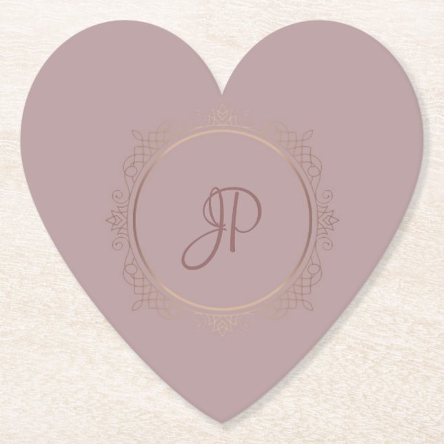 Custom Rose Gold Monogram Template Elegant Paper Coaster (Front)