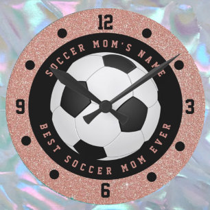 Custom Rose Gold Pink Girls Soccer Ball Soccer Mum Round Clock