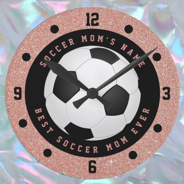 Custom Rose Gold Pink Girls Soccer Ball Soccer Mum Round Clock (Creator Uploaded)