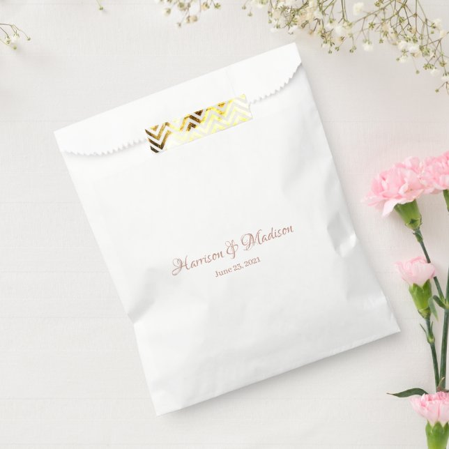 Custom rose gold Script Couple Name Date Wedding  Favour Bags (Sealed)