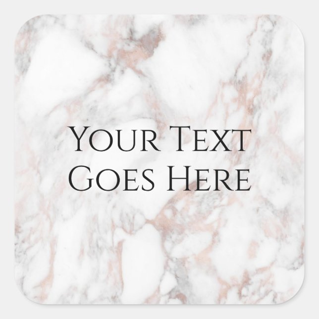 Custom Rose Gold White Marble Trendy Template Square Sticker (Front)