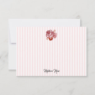 Custom Rose Painting Stripe Preppy Thank You Card