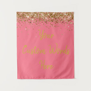 Custom Rose Pink & Gold Birthday Party Photo Booth Tapestry