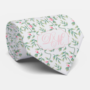 Custom Rosebud & Greenery Wedding Tie