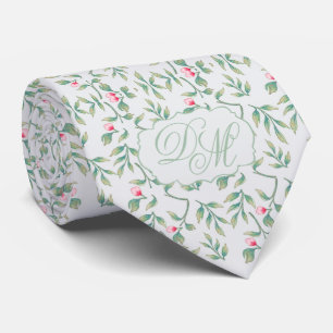 Custom Rosebud & Greenery Wedding Tie