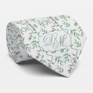 Custom Rosebud & Greenery Wedding Tie