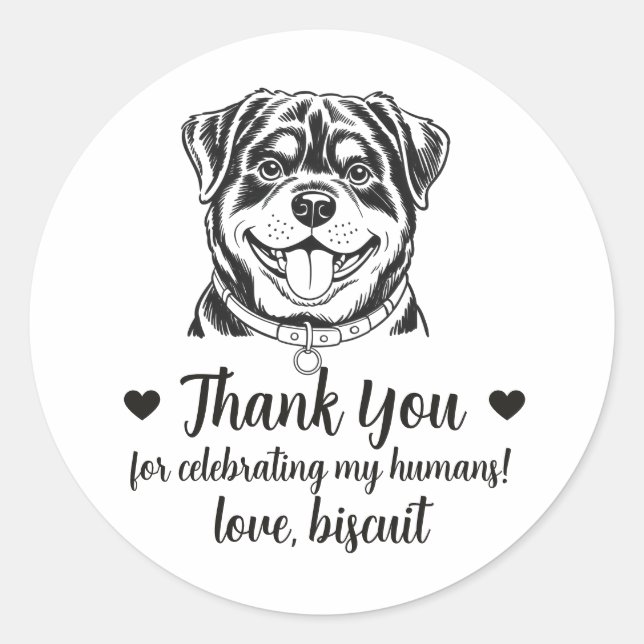Custom Rottweiler Dog Wedding Favour Stickers (Front)