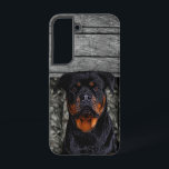 Custom Rottweiler Name Dog Camo Rustic Pet Samsung Galaxy Case<br><div class="desc">Custom Rottweiler dog rustic phone case - This phone case features a faux printed wood board and camo background and a beautiful Rottie dog.</div>