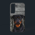 Custom Rottweiler Name Dog Camo Rustic Pet Samsung Galaxy Case<br><div class="desc">Custom Rottweiler dog rustic phone case - This phone case features a faux printed wood board and camo background and a beautiful Rottie dog.</div>