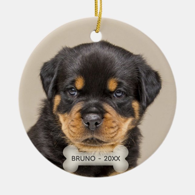 Custom Rottweiler Puppy Dog Photo Ceramic Tree Decoration (Front)
