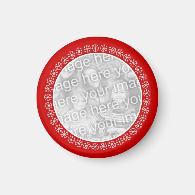 Custom round Christmas photo fridge magnets (Front)