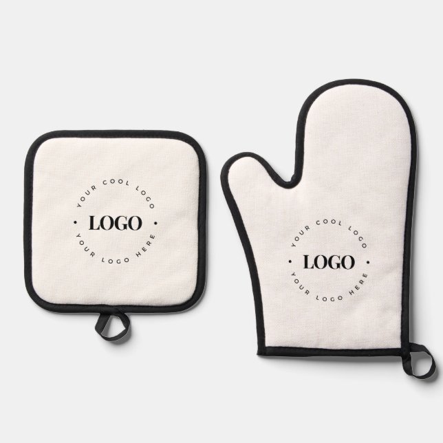 Custom Round Circle Business Logo Minimalist Plain Oven Mitt & Pot Holder Set (Front)