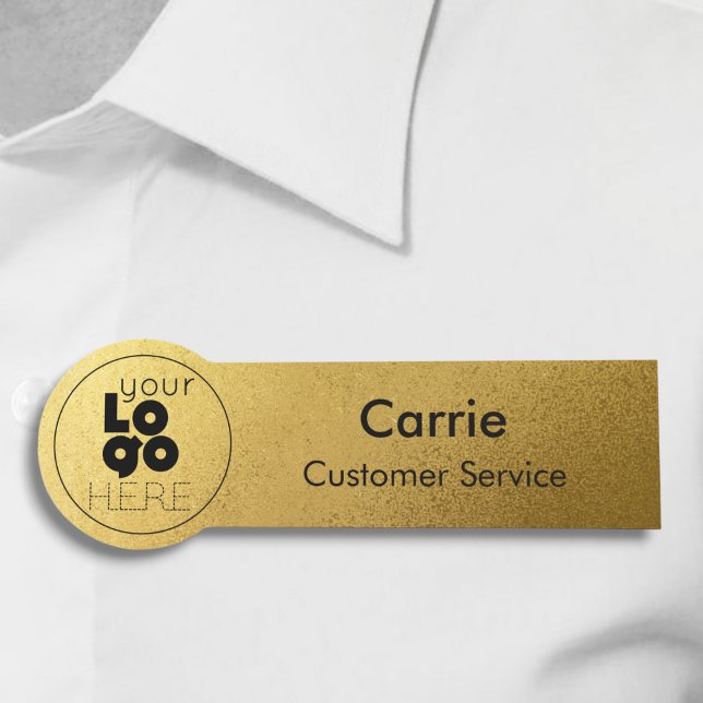 Custom Round Company Logo Weathered Gold Name Tag (Creator Uploaded)